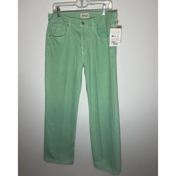 Ética x Anthropologie Jeans 29 AMIS Relaxed Boot Jeans DUSTY AQUA New With Tags - Picture 4 of 10